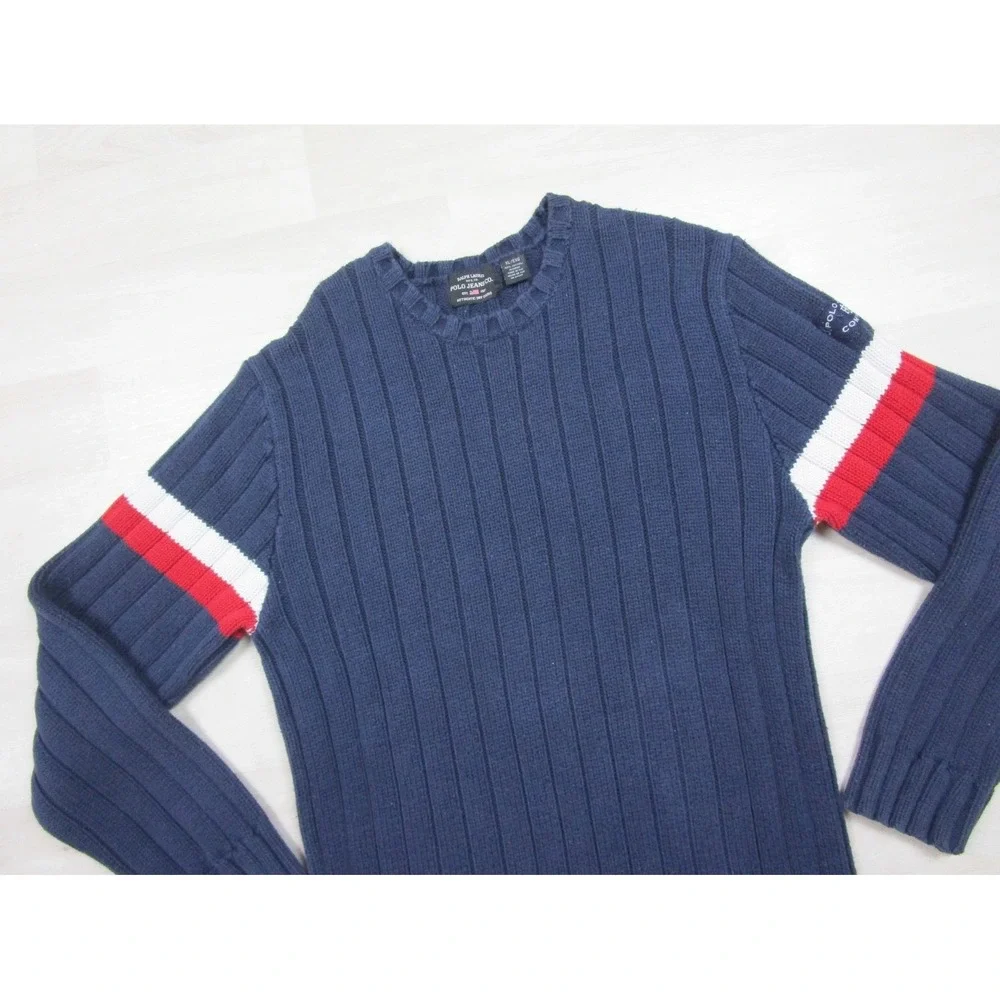 Vintage Y2K POLO Ralph Lauren Ribbed Cotton Sweater Men's (XL) Preppy 2000s